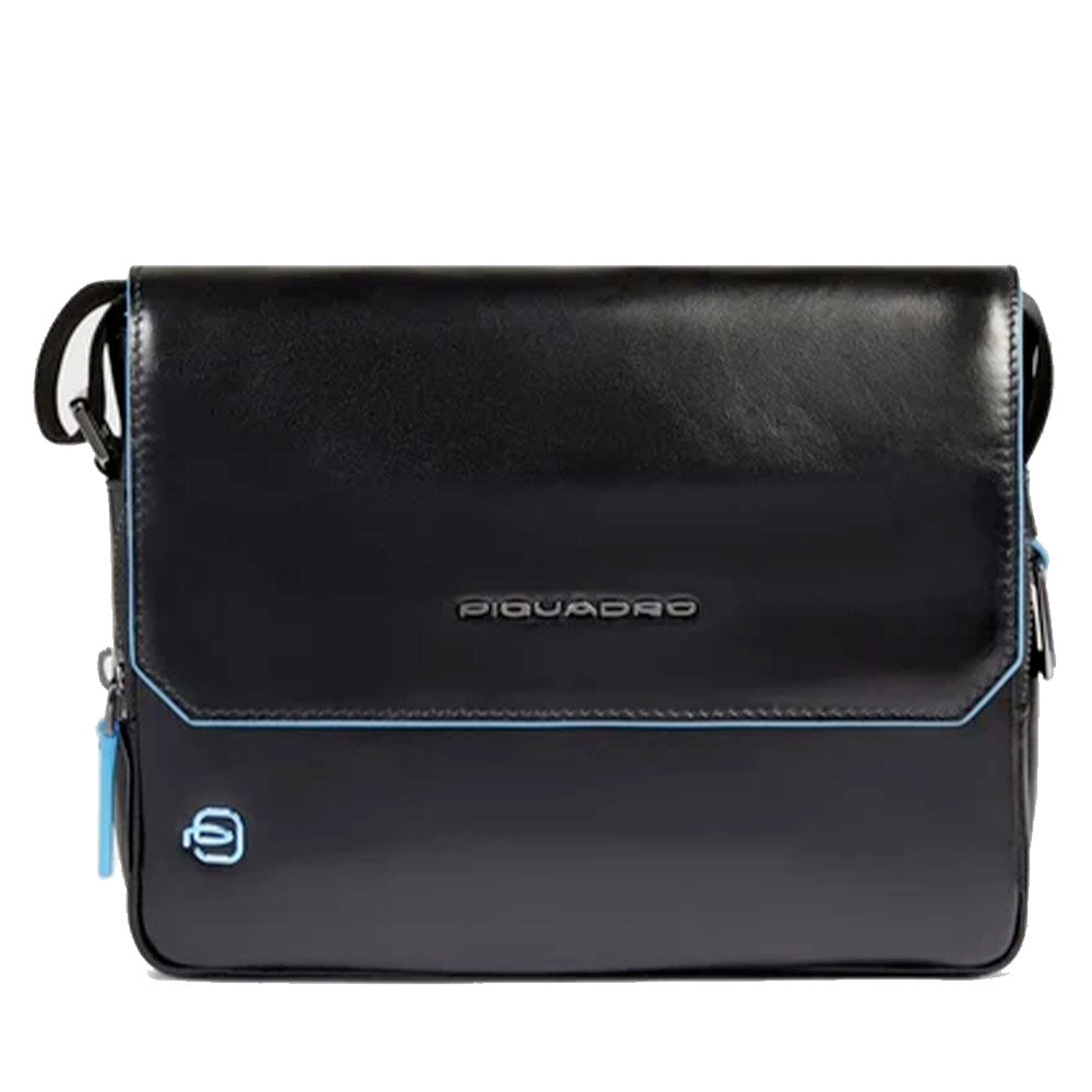PIQUADRO Herren-Kulturbeutel Horizontal aus schwarzem Leder, Linie Blue Square – CA6812B2