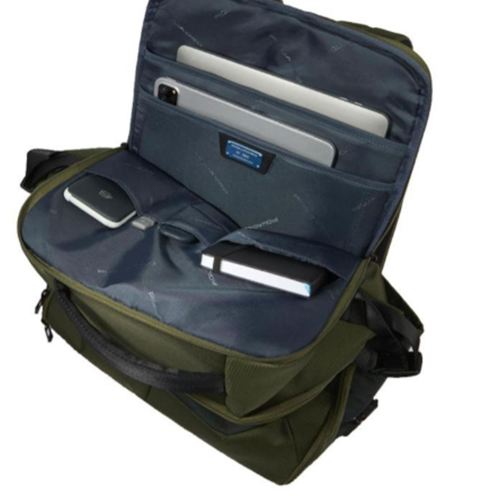 PIQUADRO Kabinenrucksack mit Laptopfach 15,6 Zoll aus Stoff und Leder in Grün Modell City Bags - CA6905S140