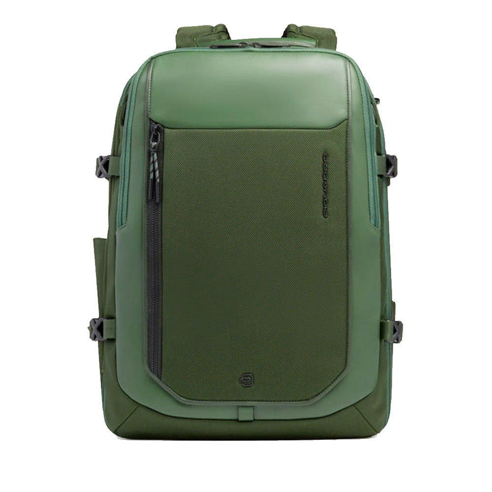 PIQUADRO Fahrradrucksack mit Laptopfach 15,6 Zoll aus Stoff und Leder in Grün Modell Lyss