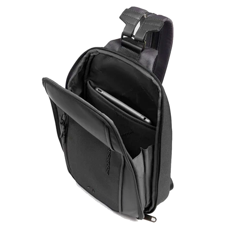 Monospalla Porta iPad mini PIQUADRO linea Lyss in Tessuto e Pelle Colore Nero - CA6934S143