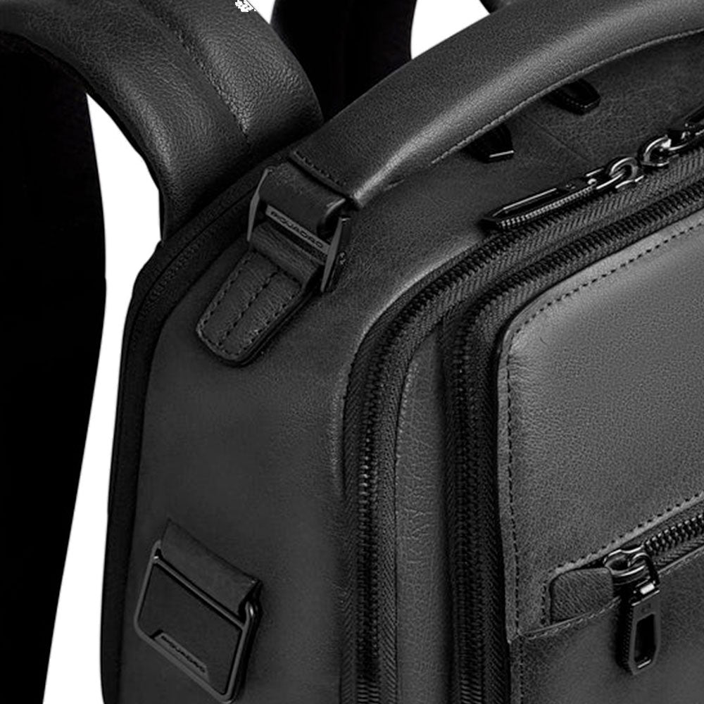Herren-Rucksack PIQUADRO aus schwarzem Leder mit Laptopfach 14 Zoll Modell Solm - CA7021S141