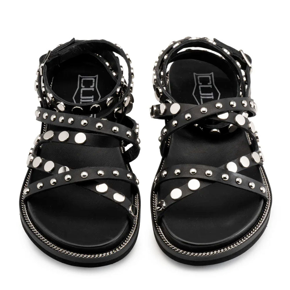 Damen-Sandalen CULT Roshelle 3886 aus schwarzem Leder mit flachen Nieten