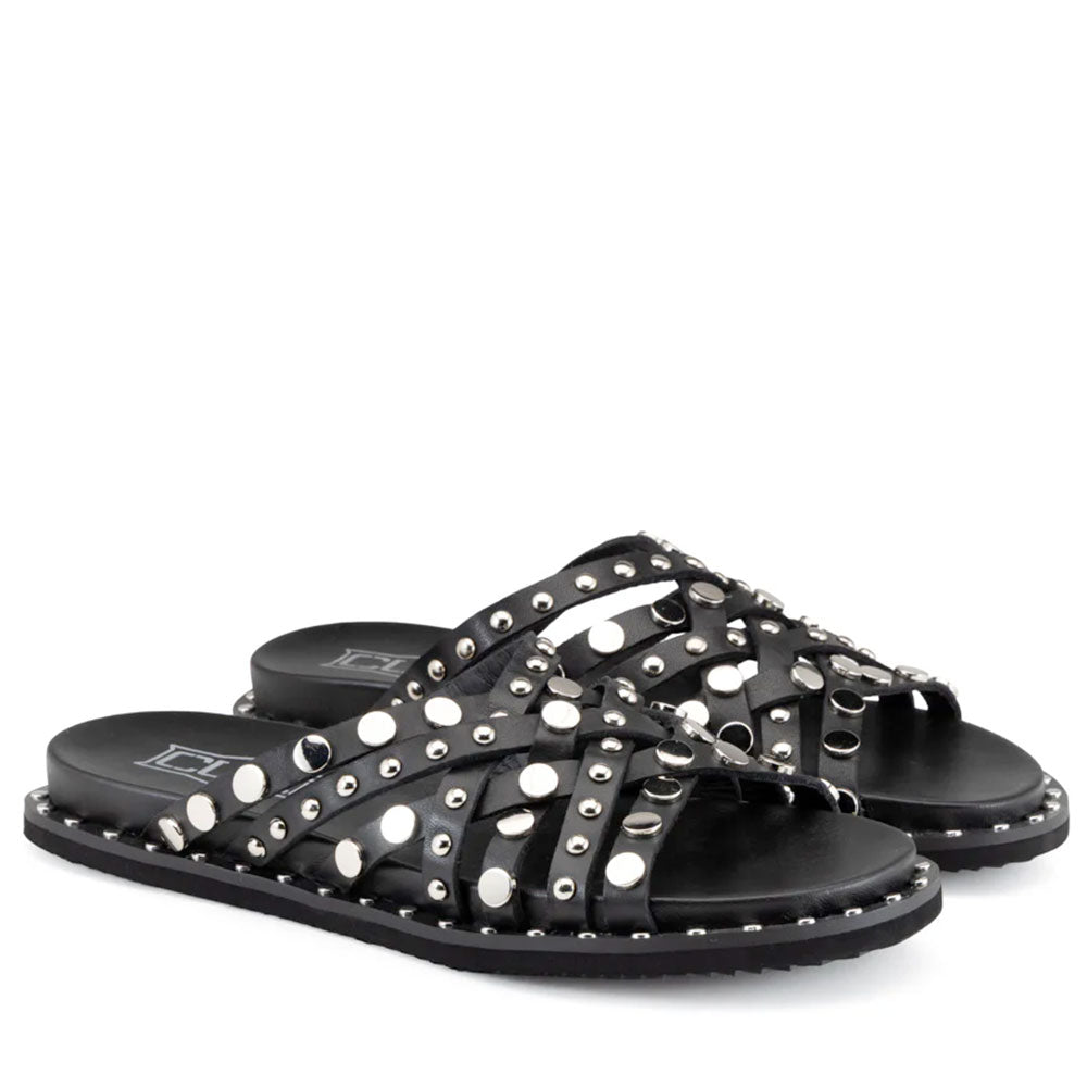 Ciabatte Donna CULT Roshelle 4275 in Pelle Colore Nero con Borchie Piatte Applicate