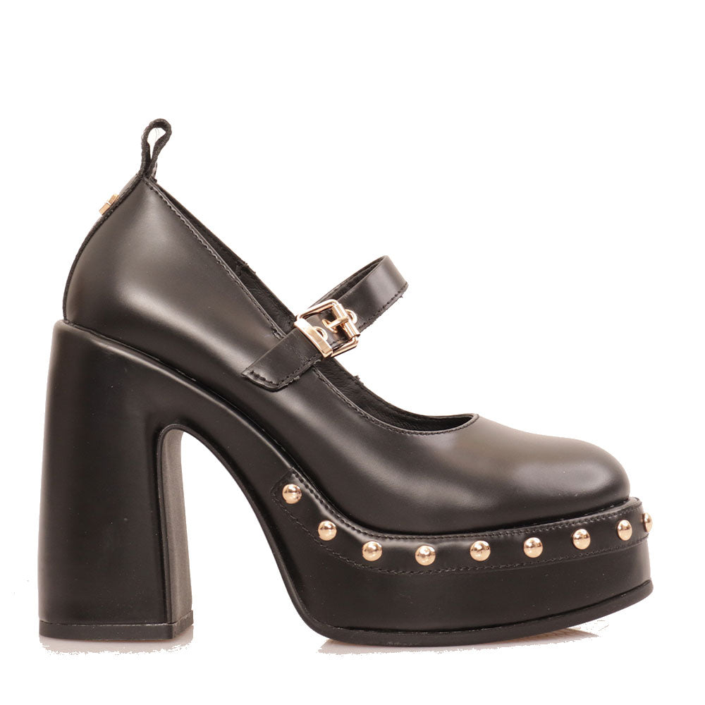 Scarpe Donna CULT con Tacco Bjork 4370 in Pelle Nera con Borchie Applicate