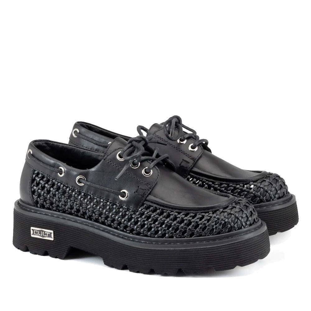 Scarpe Donna CULT Slash 4686 Mocassini Stringati in Pelle Traforata Nera