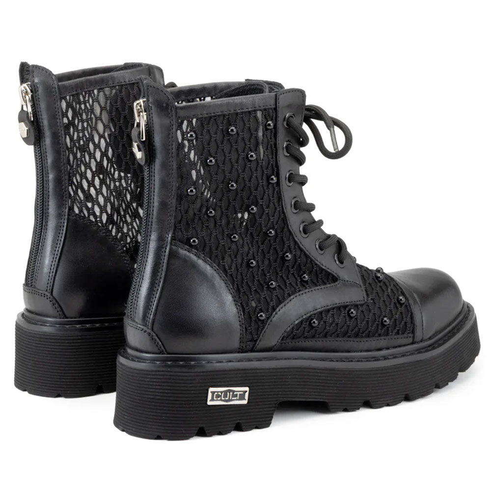 Scarpe Donna CULT Anfibi Slash 4696 in Pelle Nera Traforata e Mesh con Micro Borchie