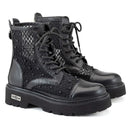 Scarpe Donna CULT Anfibi Slash 4696 in Pelle Nera Traforata e Mesh con Micro Borchie