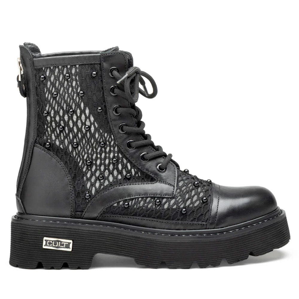 Scarpe Donna CULT Anfibi Slash 4696 in Pelle Nera Traforata e Mesh con Micro Borchie