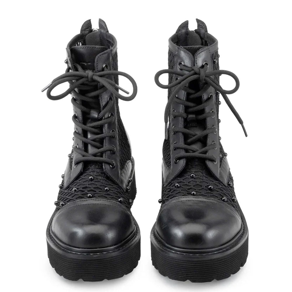 Scarpe Donna CULT Anfibi Slash 4696 in Pelle Nera Traforata e Mesh con Micro Borchie