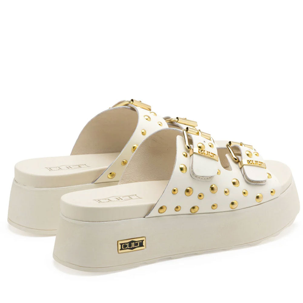 Ciabatte Donna CULT Janis 4740 in Pelle Off White con Borchie Oro