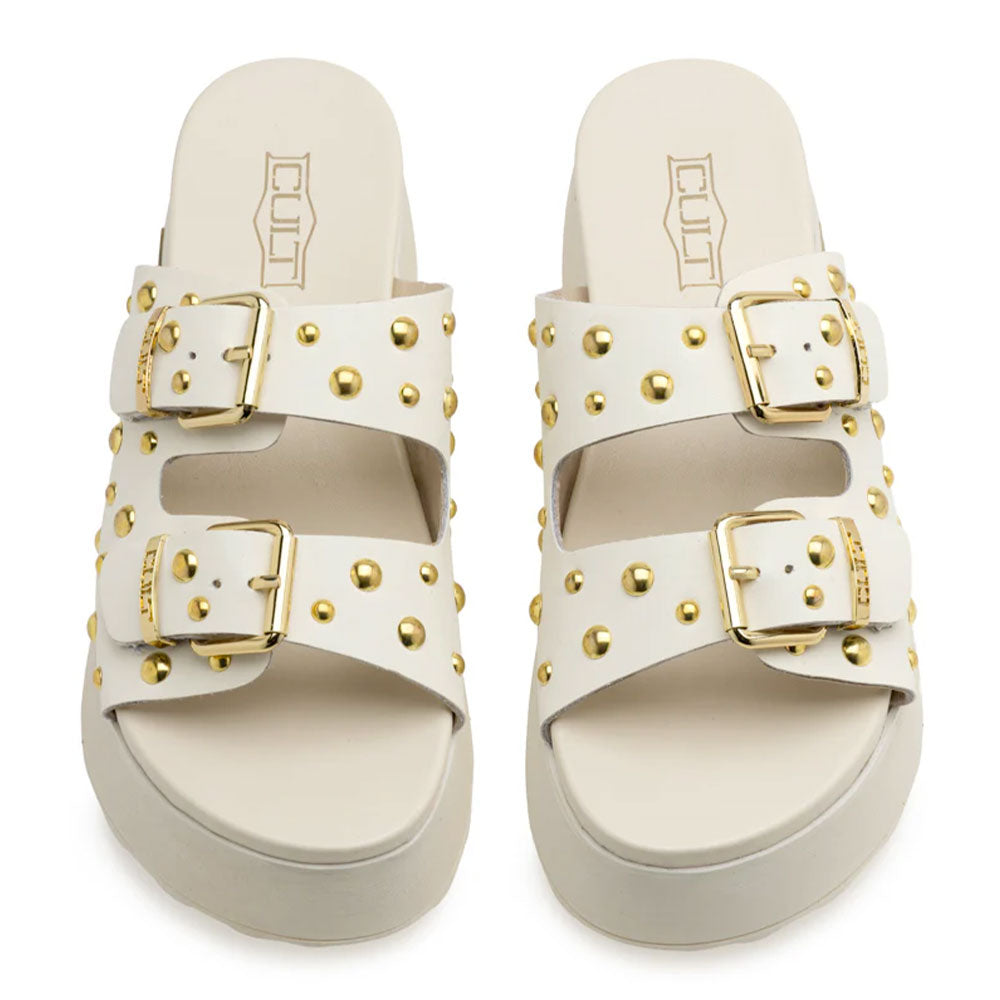 Ciabatte Donna CULT Janis 4740 in Pelle Off White con Borchie Oro