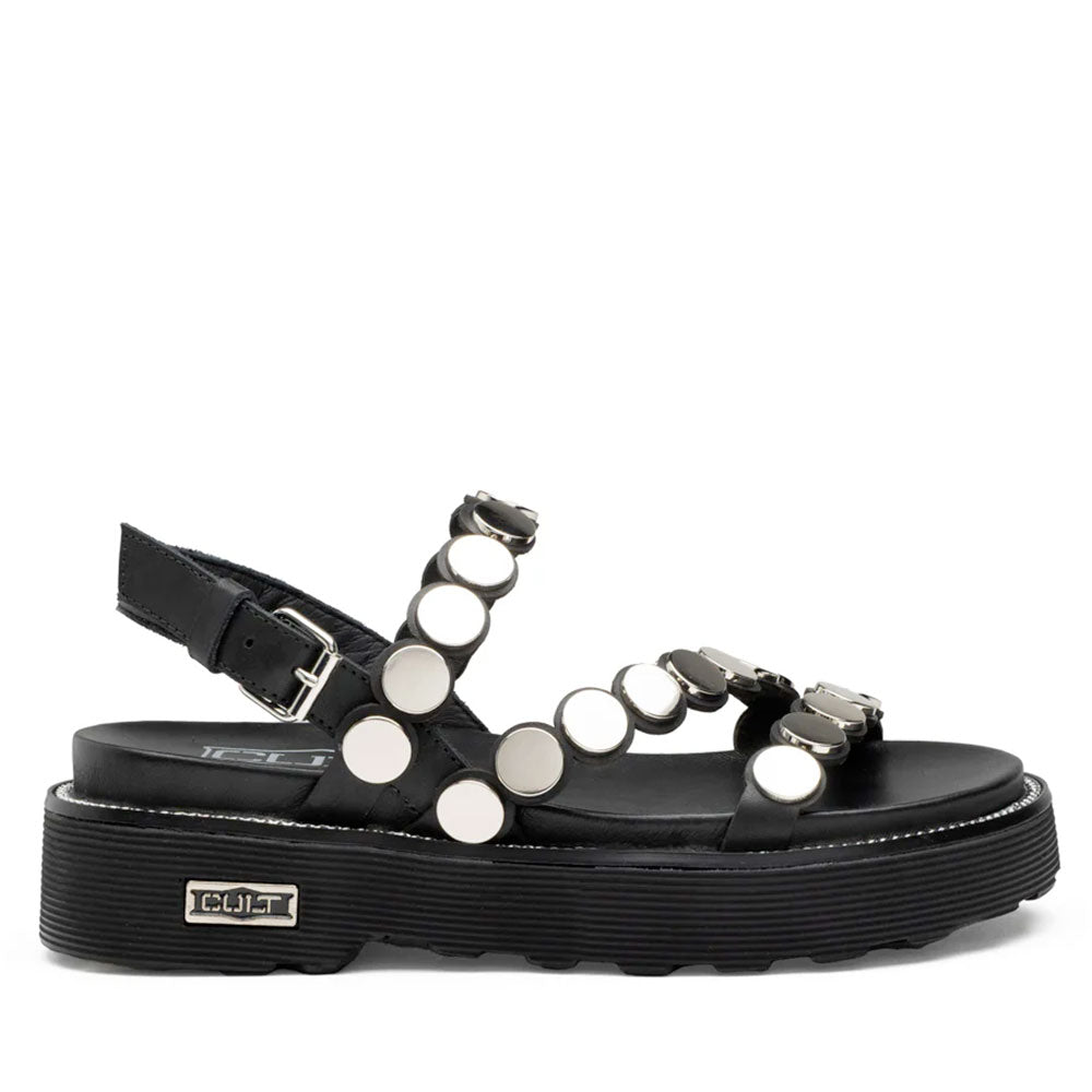 Sandali Donna CULT Ziggy 4770 in Pelle Nera con Borchie Piatte Frontali