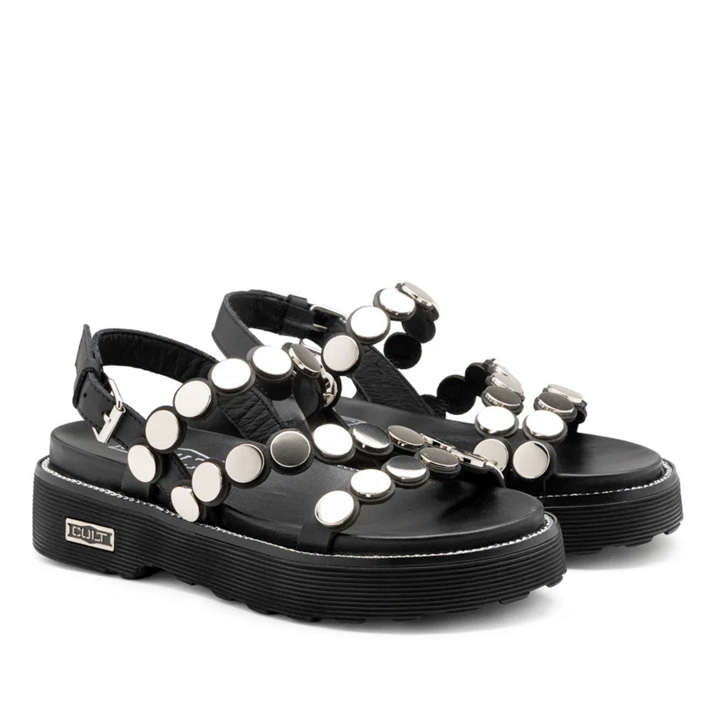 Sandali Donna CULT Ziggy 4770 in Pelle Nera con Borchie Piatte Frontali