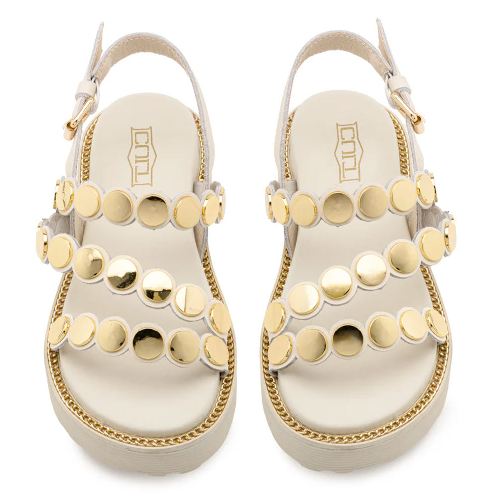 Sandali Donna CULT Ziggy 4770 in Pelle Bianca con Borchie Piatte Frontali