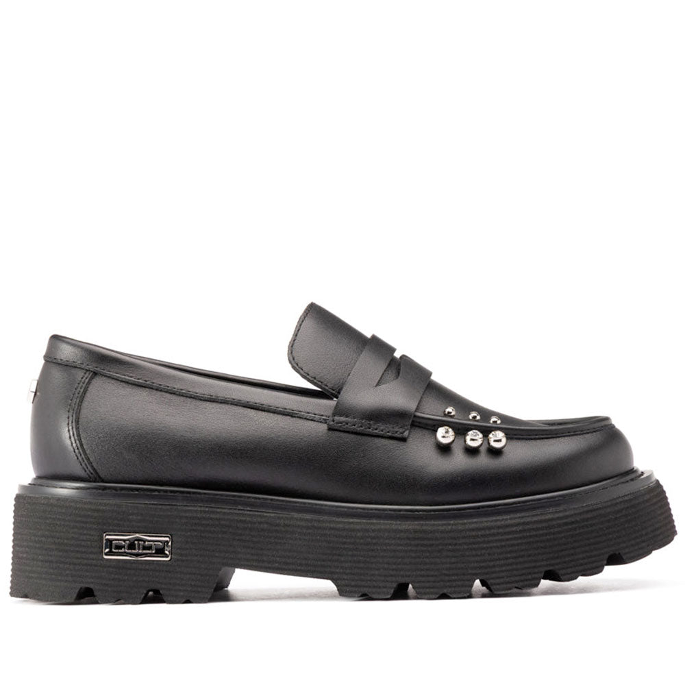 Scarpe Donna CULT Slash 4818 Mocassino in Pelle Nera con Borchie Applicate