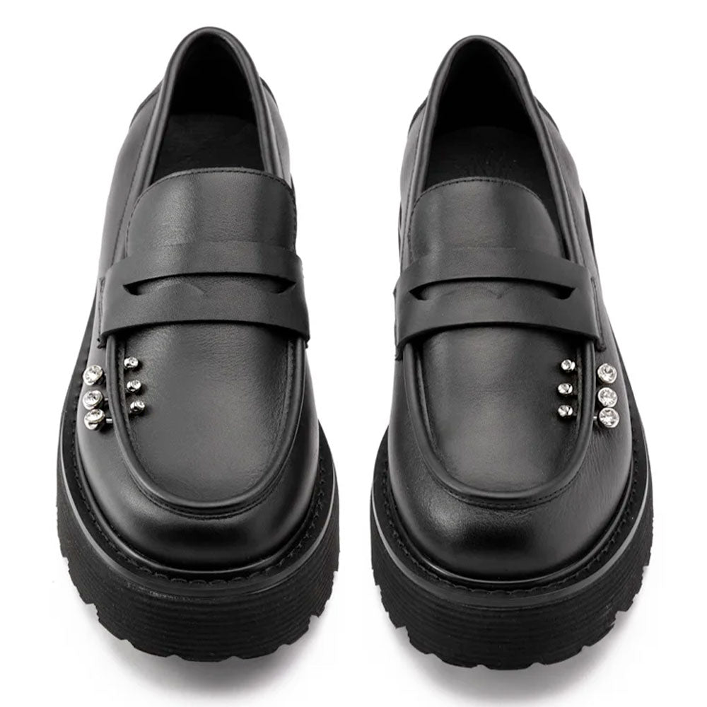 Scarpe Donna CULT Slash 4818 Mocassino in Pelle Nera con Borchie Applicate