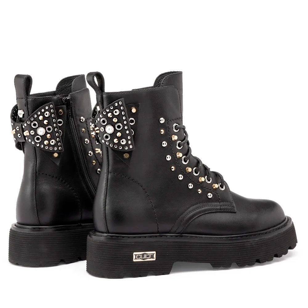 Scarpe Donna CULT Anfibi Slash 4822 in Pelle Nera con Borchie Applicate