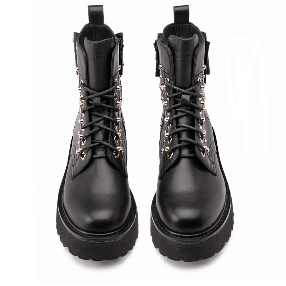 Scarpe Donna CULT Anfibi Slash 4822 in Pelle Nera con Borchie Applicate