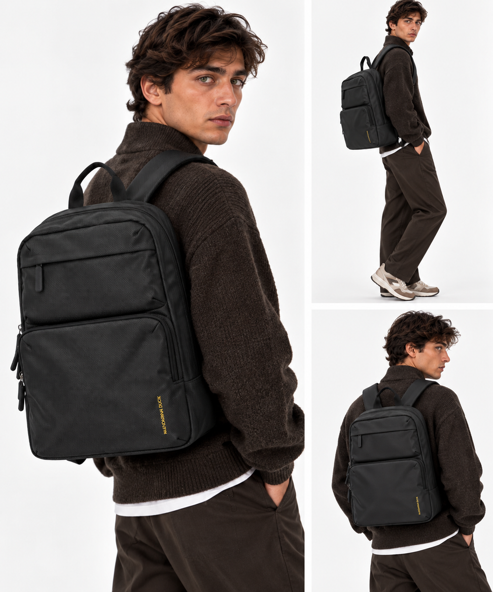 Men's Black Fabric Backpack MANDARINA DUCK Zephyr with 15.6" Laptop Compartment