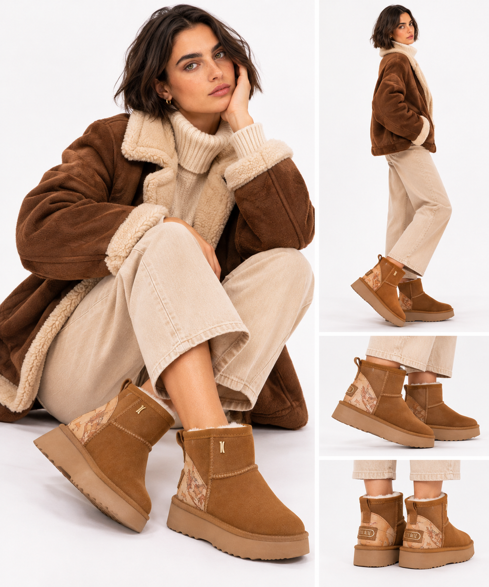 Stivaletti Imbottiti Donna 1A Classe Alviero Martini in Pelle Scamosciata color Cuoio 1575