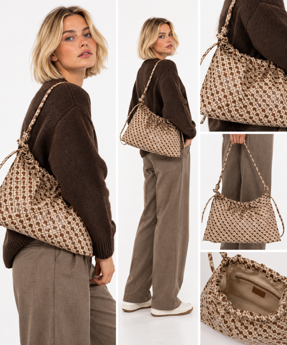 Women's Hobo Bag GHERARDINI in Tabacco and Burro Softy Fabric