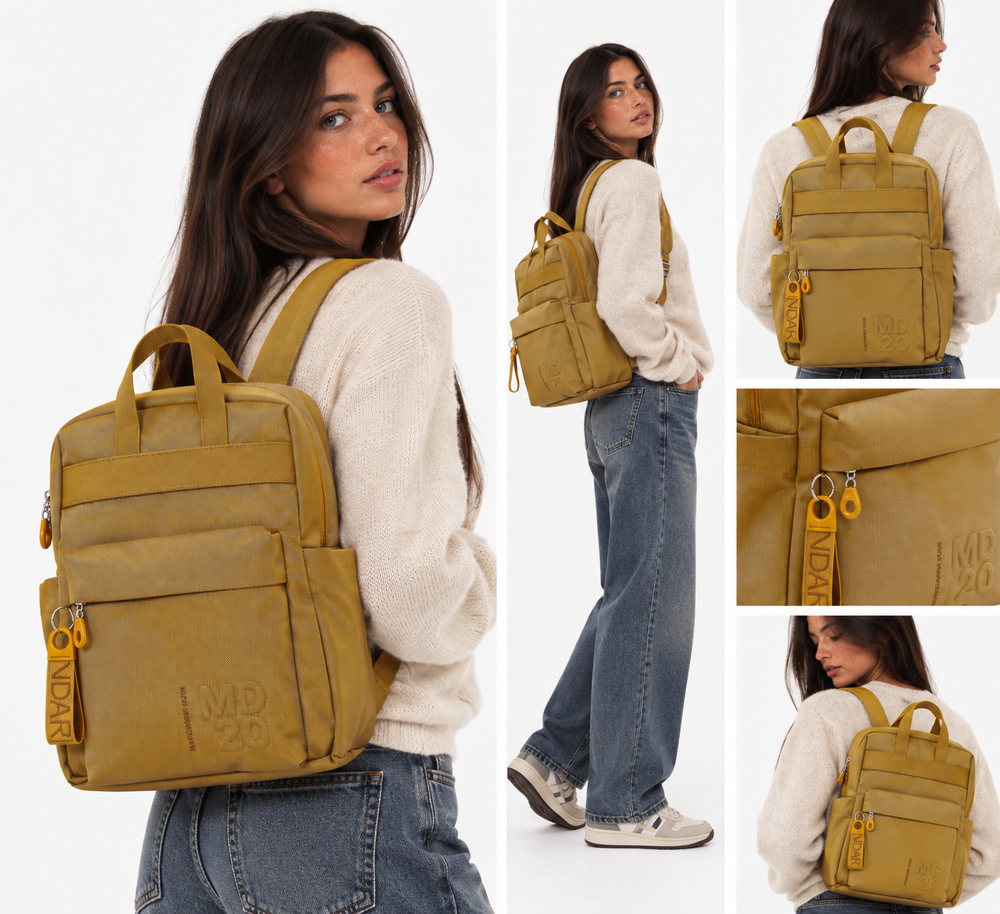 Zaino Donna Mandarina Duck Due Manici in Tessuto Linea MD20 Colore Amber
