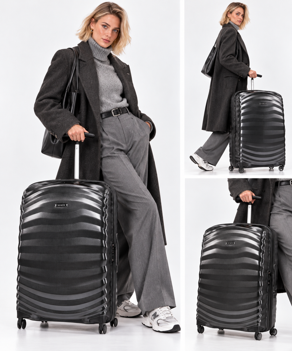 Großer Trolley Hartschale 4 Rollen SAMSONITE Modell Lite-Shock in Schwarz