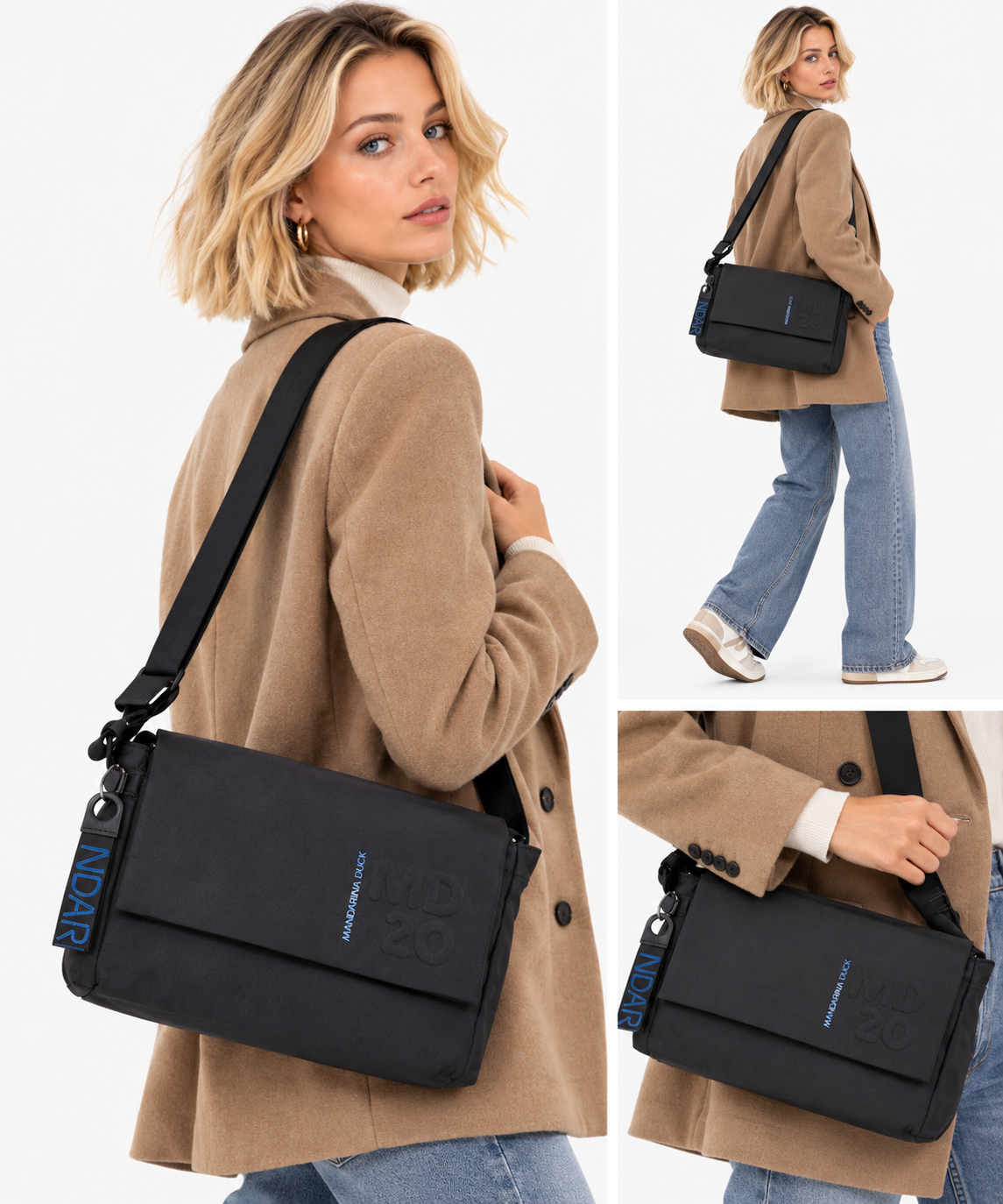 Women's Crossbody Bag MANDARINA DUCK with Flap Closure in Black Fabric MD20