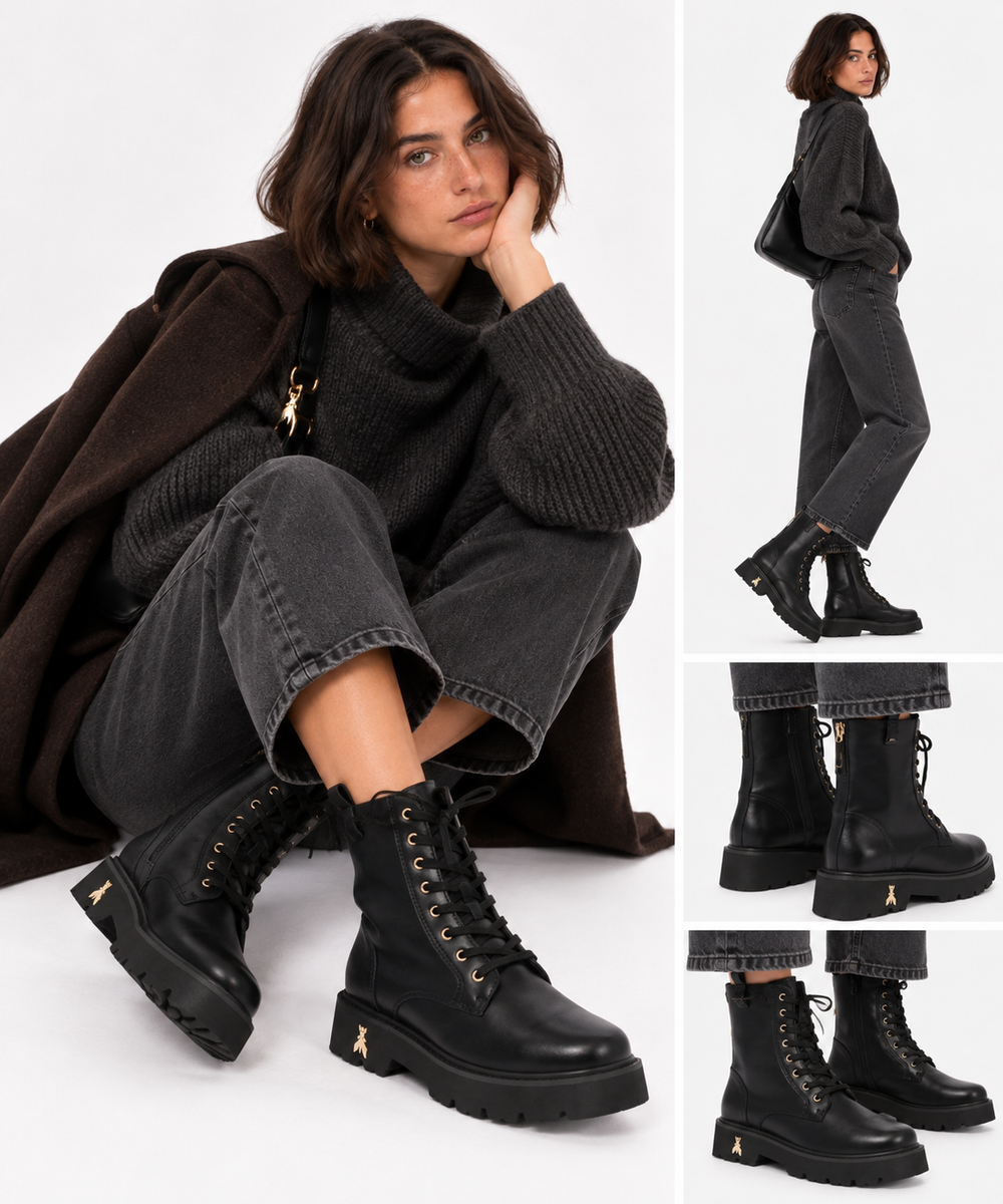 Anfibi PATRIZIA PEPE Girl linea Fly Cult Strass in Pelle Nera