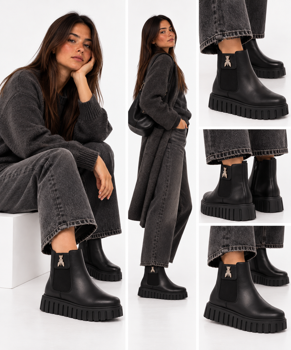 Stivaletti Beatles PATRIZIA PEPE Girl linea Fly Zeppa in Pelle Nera