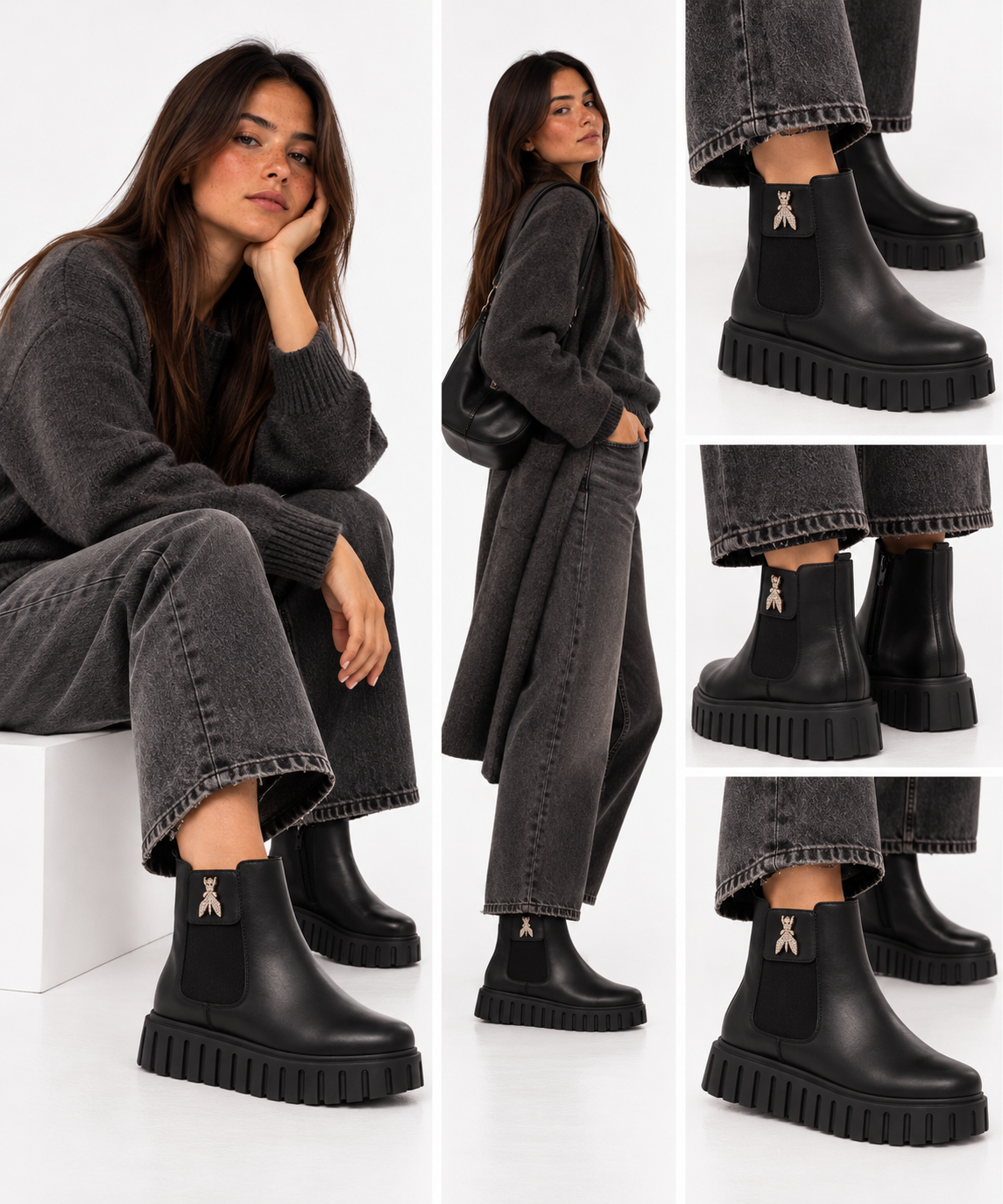 Black Leather Wedge Chelsea Boots PATRIZIA PEPE Girl Fly