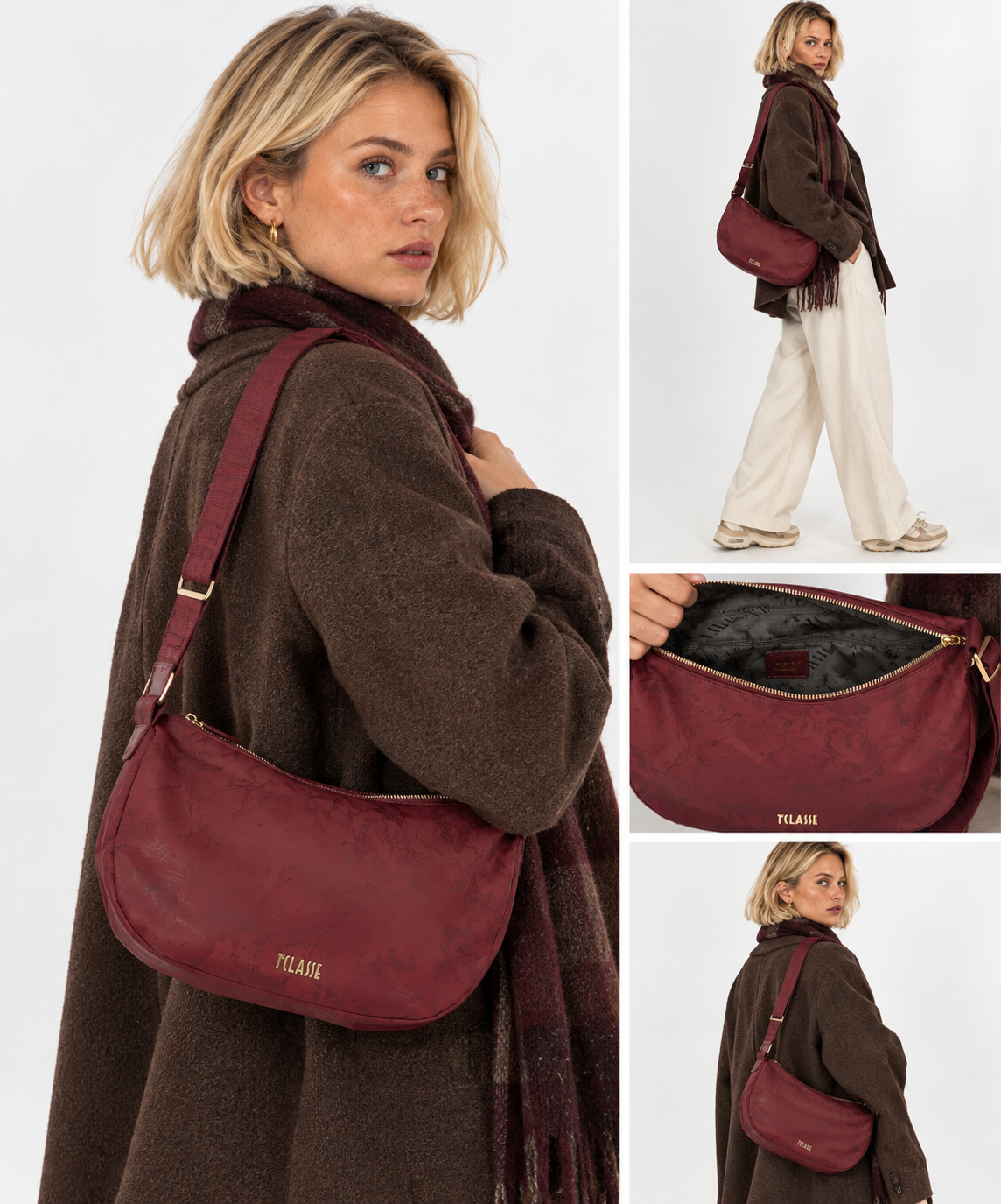 Damen-Halbmondtasche mit Umhängeriemen 1A Classe ALVIERO MARTINI Modell Soft Color aus Stoff in Bordeaux LG56