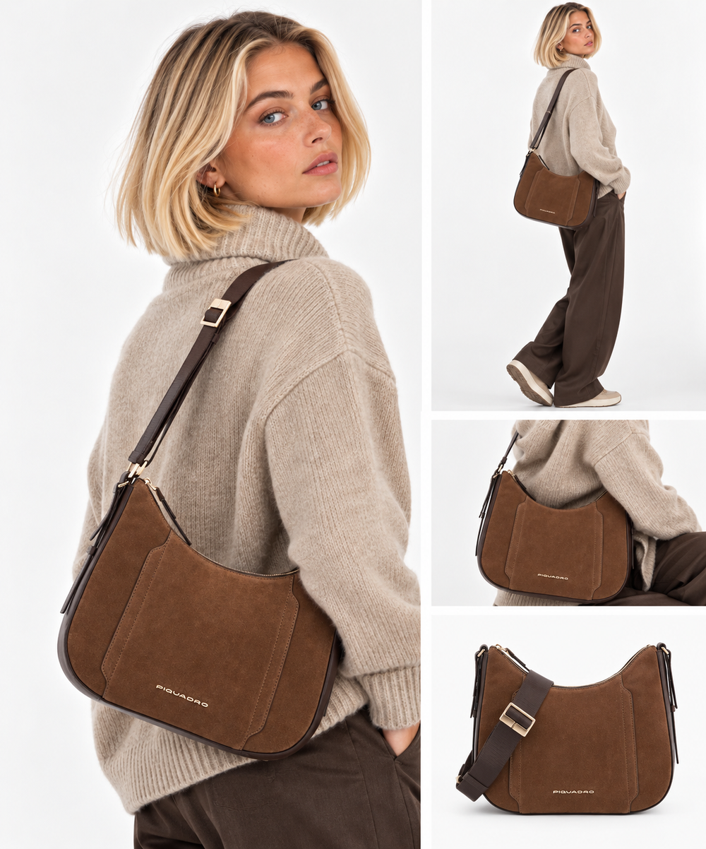 Damenhandtasche PIQUADRO Linie Circle aus Glatt- und Veloursleder in Braun - BD6657W92