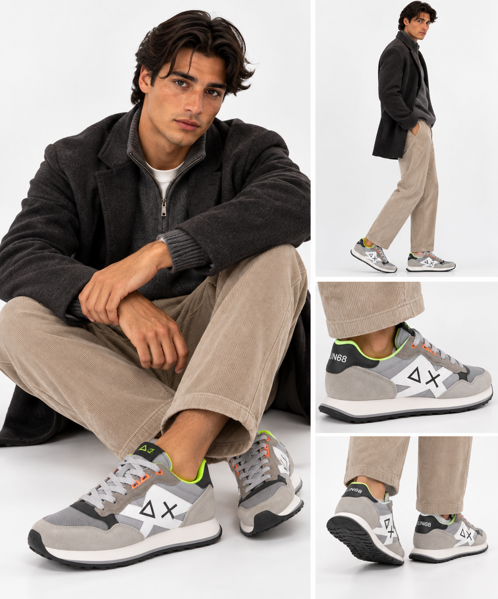Scarpe Uomo Sun68 Sneakers Jaki 2.0 Fluo Grigio Medio - Z46123