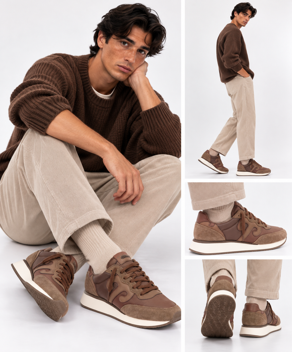 WUSHU RUYI Master 716 Damen-Sneaker aus Nylon und Veloursleder Cocoa Chicory Coffee und Coffee Bean