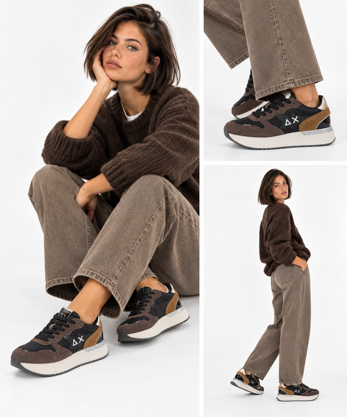 Women's Black Mixed-Material Sneakers SUN68 Big Stargirl - Z46229
