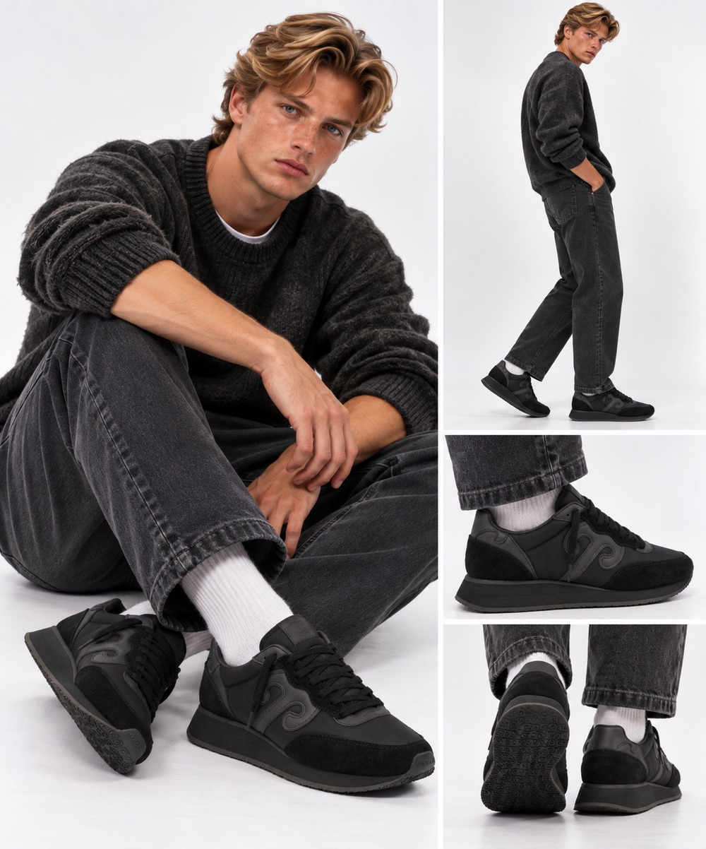 WUSHU RUYI Master 715 Damen-Sneaker aus Nylon und Wildleder in Dark Black