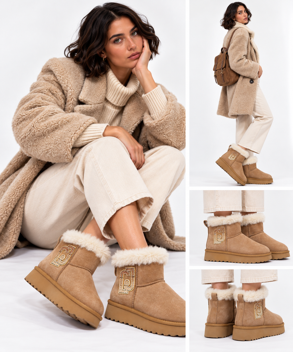 Stivaletti Donna Imbottiti LIU JO Jil 12 in Suede color Cognac con Logo