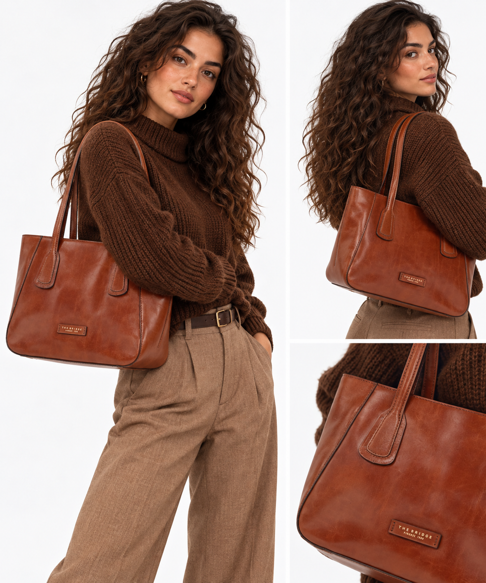 Shopping Bag Donna THE BRIDGE linea Maddalena in Pelle Marrone