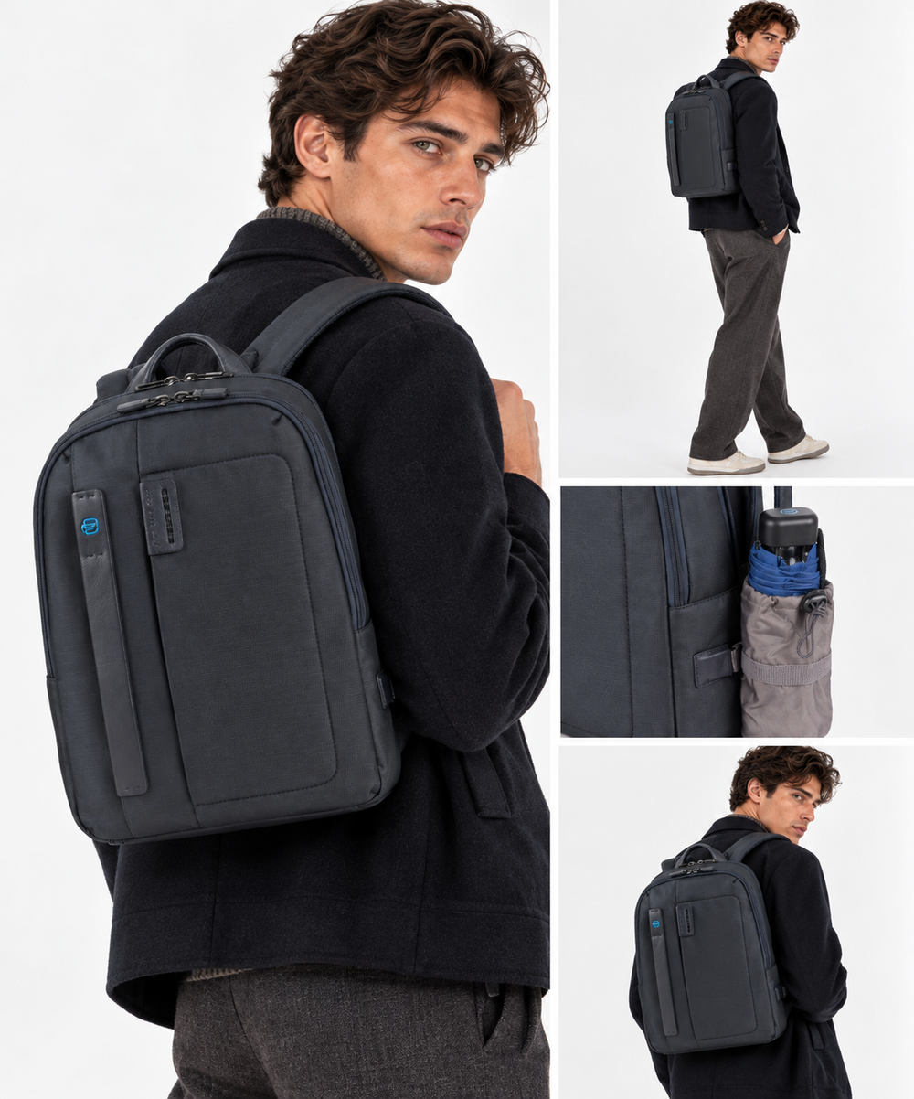 PIQUADRO 
Rucksack für 14-Zoll-PC und Tablet aus Chevron Farbstoff, Blau – CA3869P16 
