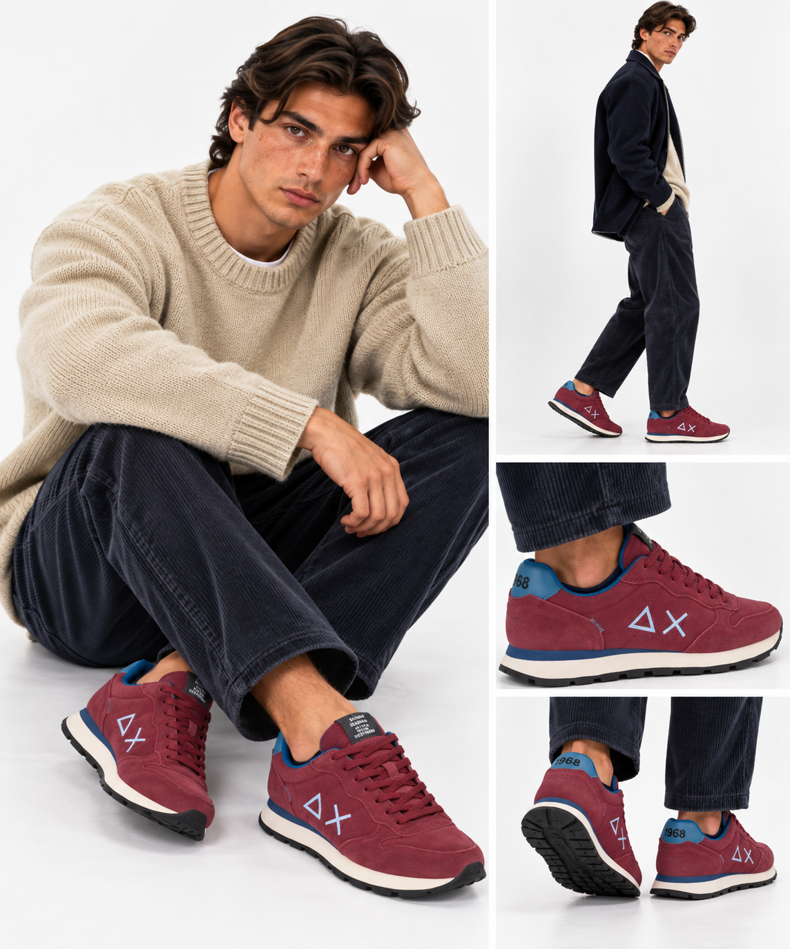 Men's Burgundy Suede Sneakers SUN68 Tom - Z46106