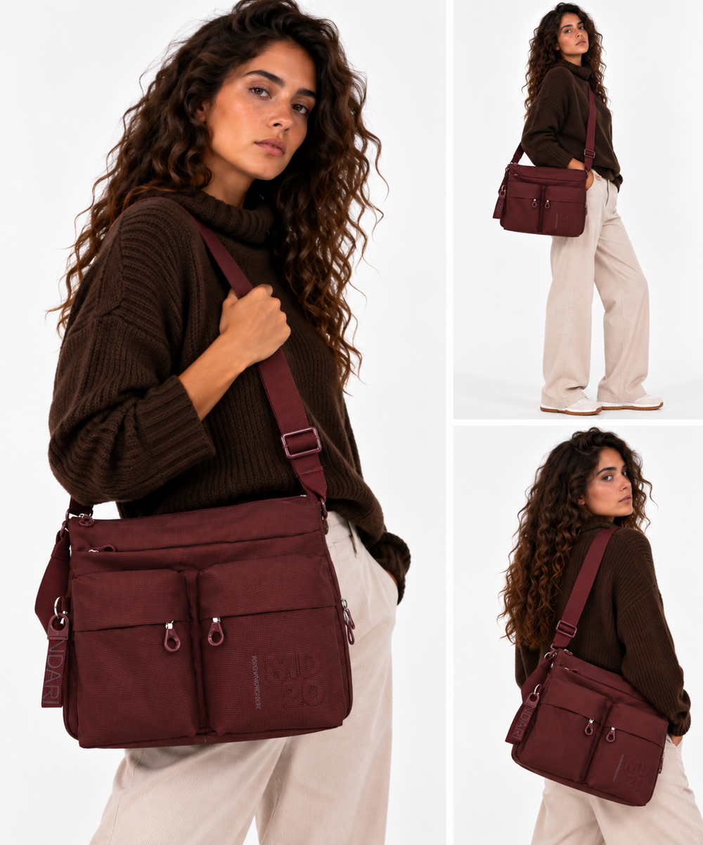 Women's Large Expandable Fabric Crossbody Bag MANDARINA DUCK MD20 in Sin