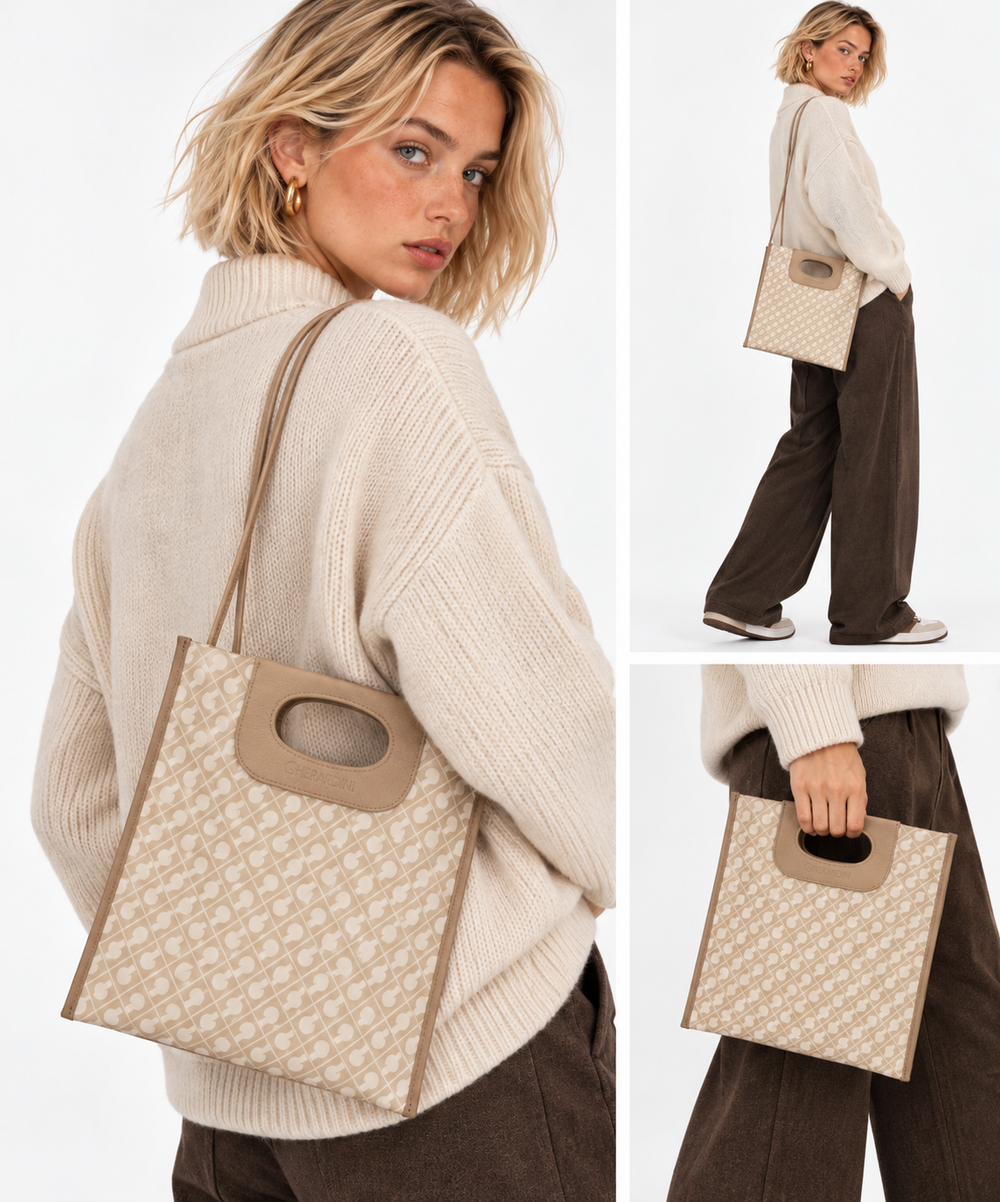 GHERARDINI Damen-Handtasche, Linie Mini Piattina aus Softy-Gewebe, Farbe Creta