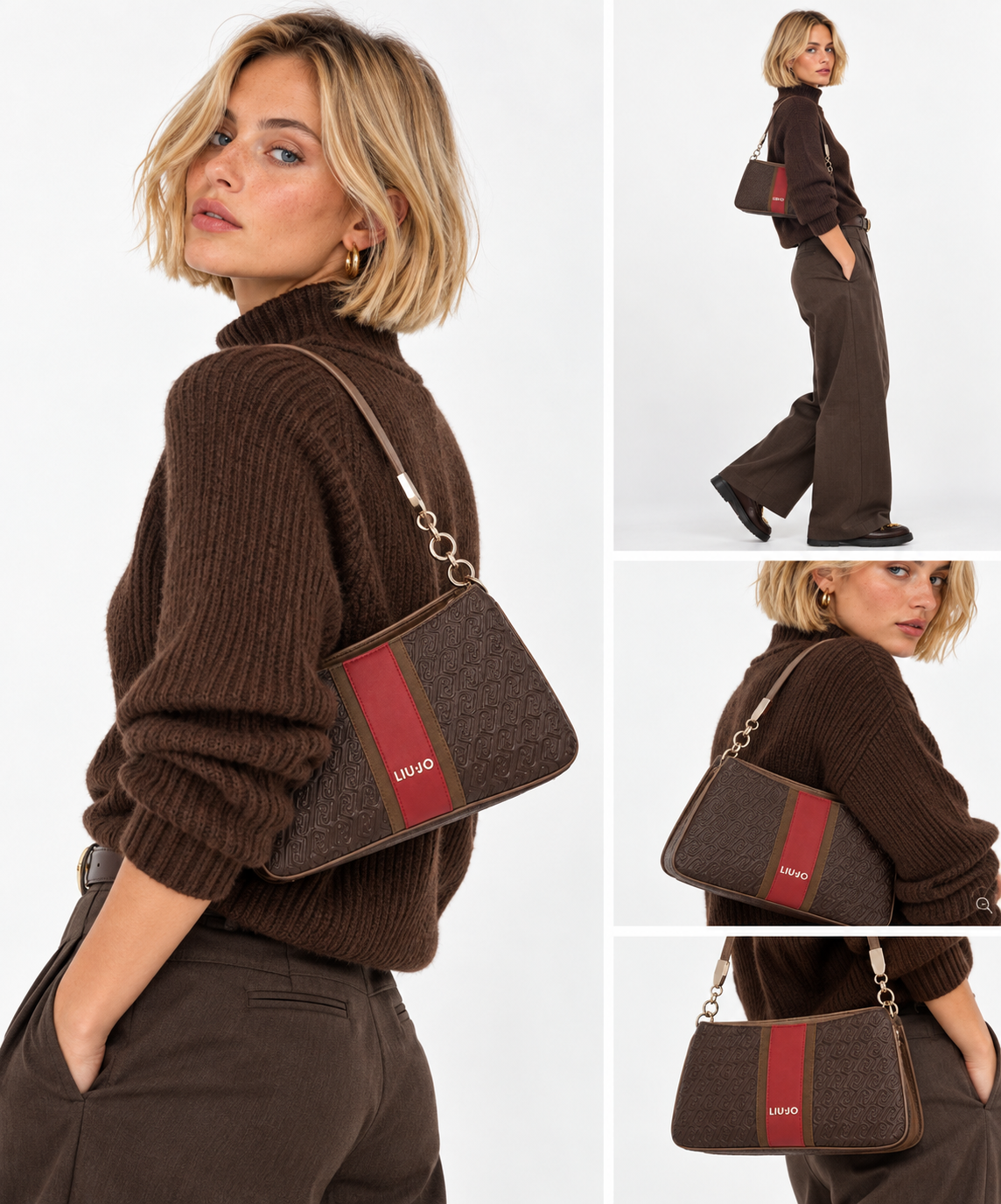 Damen-Schultertasche LIU JO in Dunkelbraun mit Logo Embossed All Over