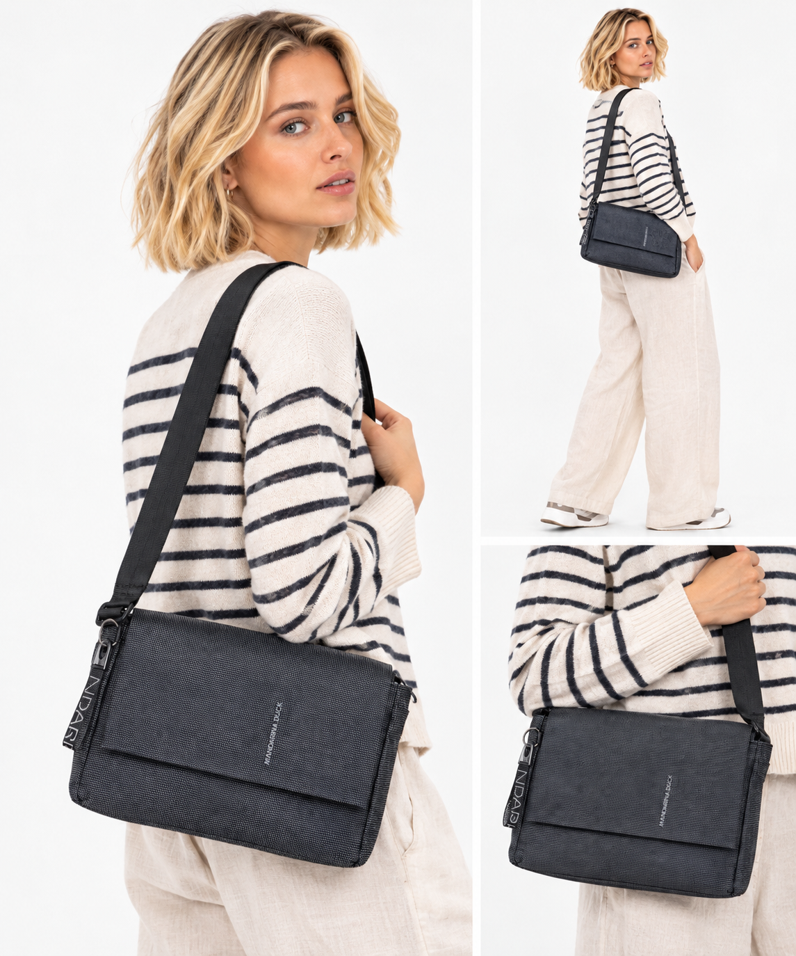 Damen-Umhängetasche MANDARINA DUCK mit Überschlag aus Stoff in Scarab Modell MD20
