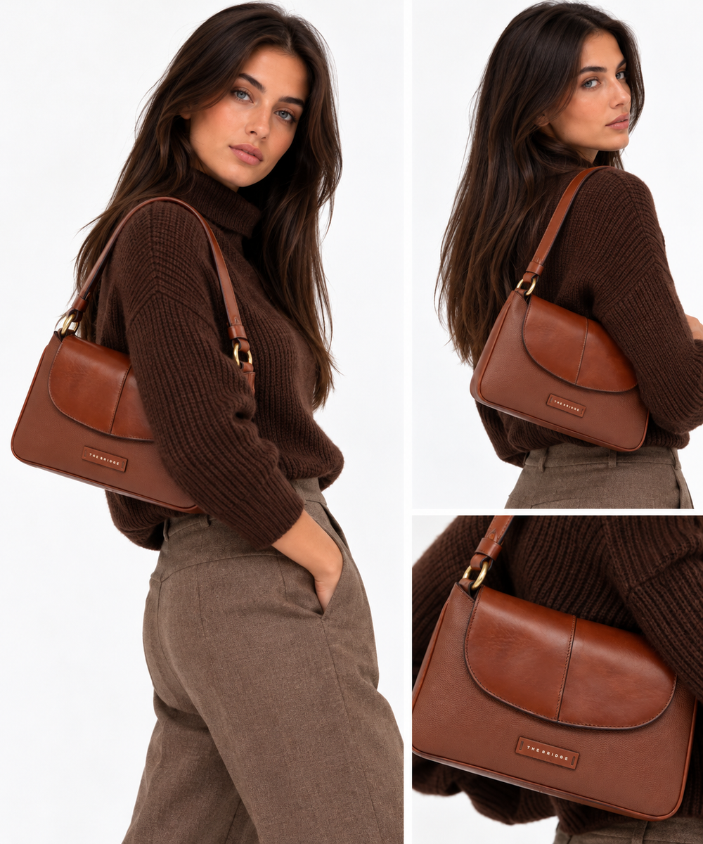 Borsa Donna Hobo a Spalla THE BRIDGE linea Elisabetta in Pelle Marrone