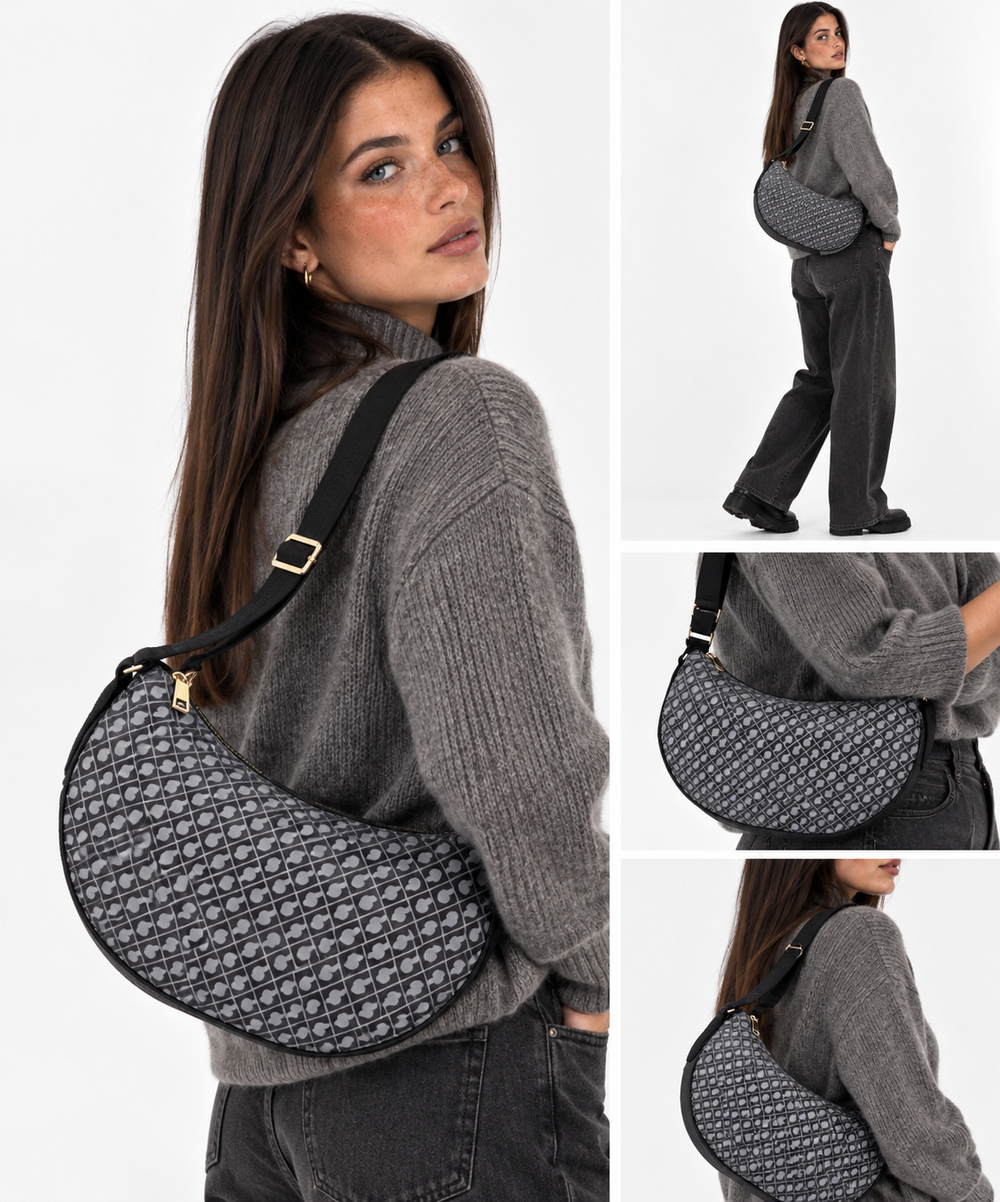 GHERARDINI Damen-Halbmondtasche aus Softy-Gewebe in Granitfarben