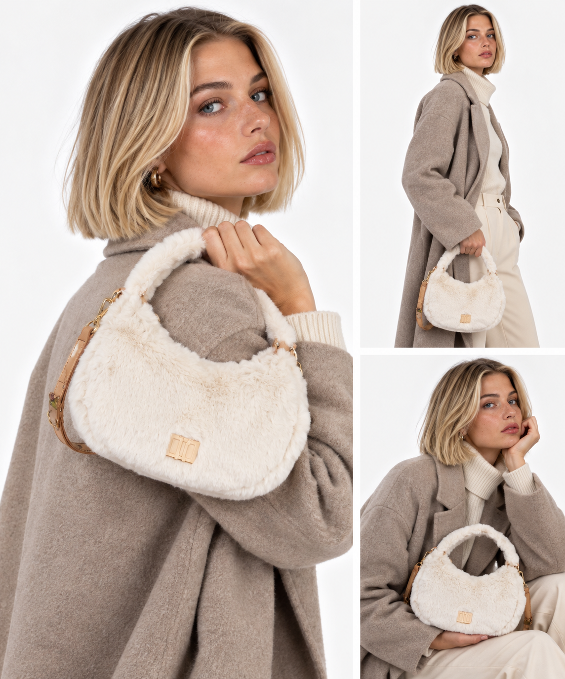 Mini Borsa a Mano 1A Classe Alviero Martini linea Chalet Chic in Eco Pelliccia Beige LG90