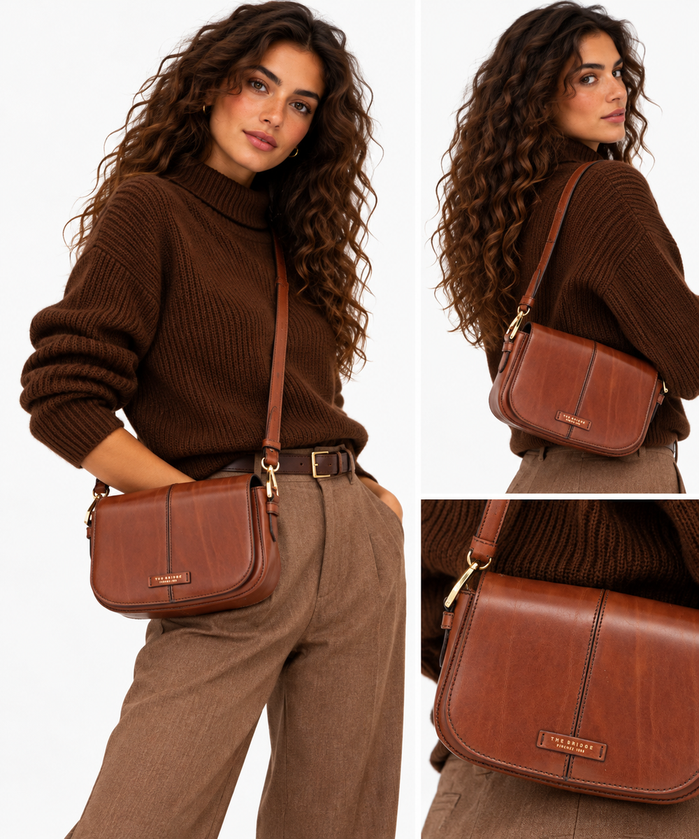 Women's Small Brown Leather Crossbody Bag THE BRIDGE Faentina