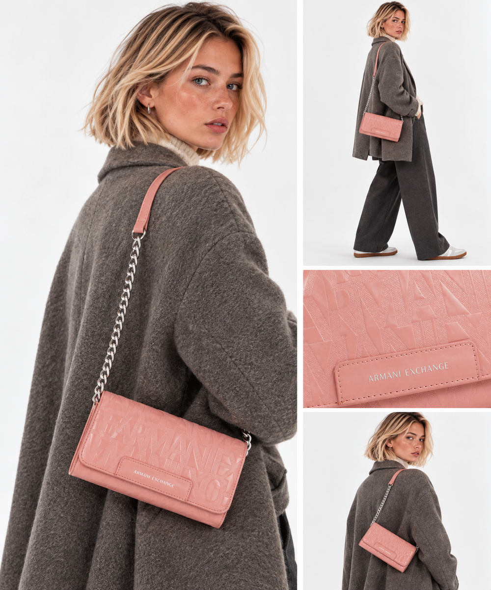 Mini Clutch Donna con Tracolla in Catena ARMANI EXCHANGE colore Petal Pop